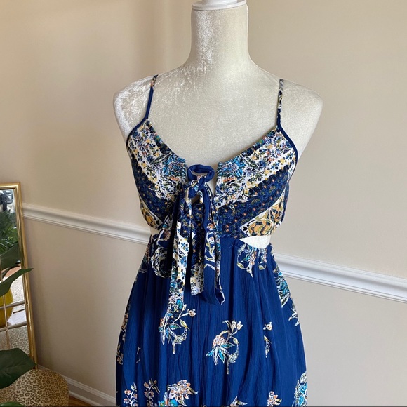 Free People Blue Boho Cut Out Cropped Jumpsuit XS - Picture 2 of 14